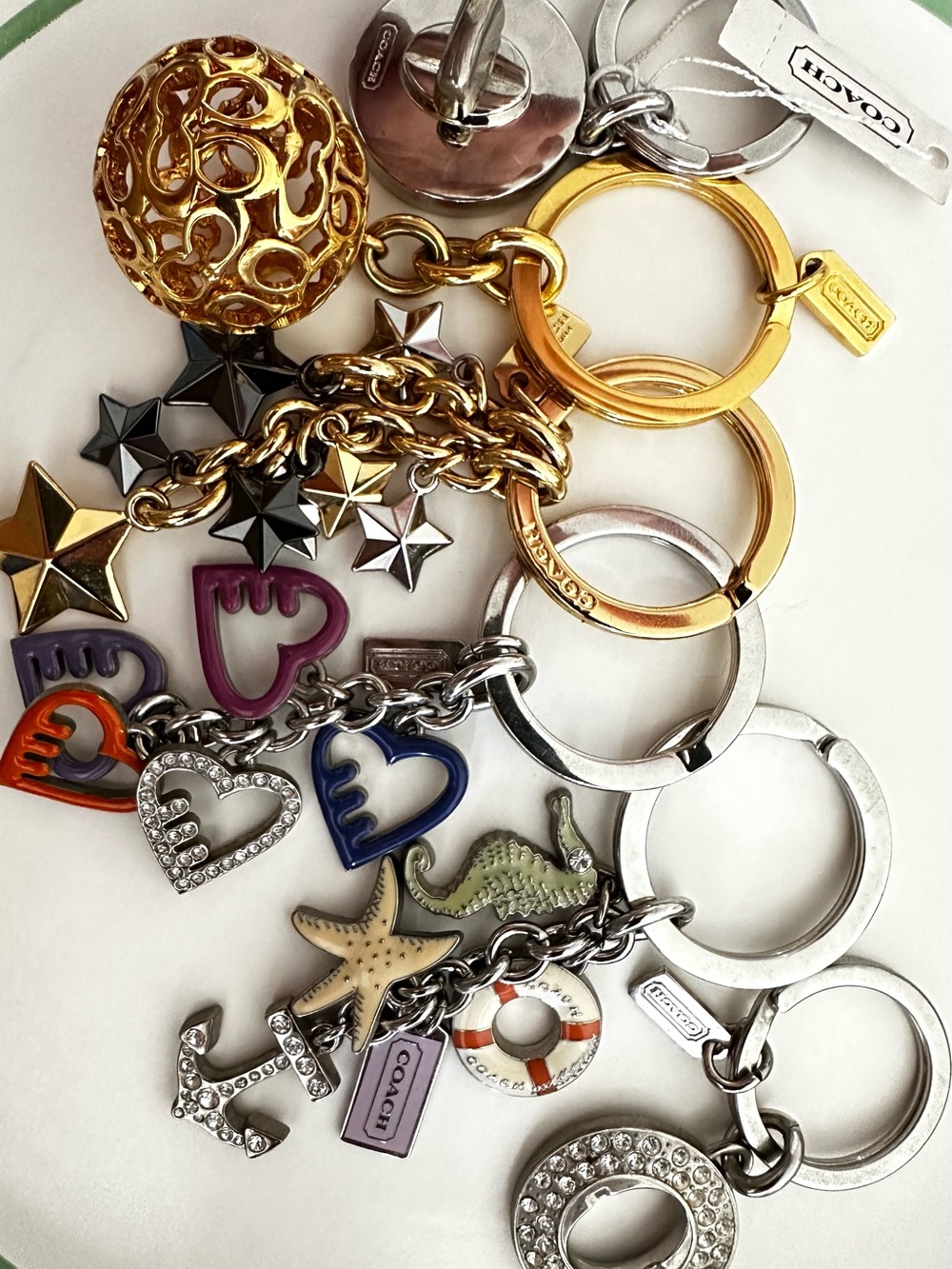 Coach Multicolor Metal & Enamel Charm Key Ring Set of 6 Bundle